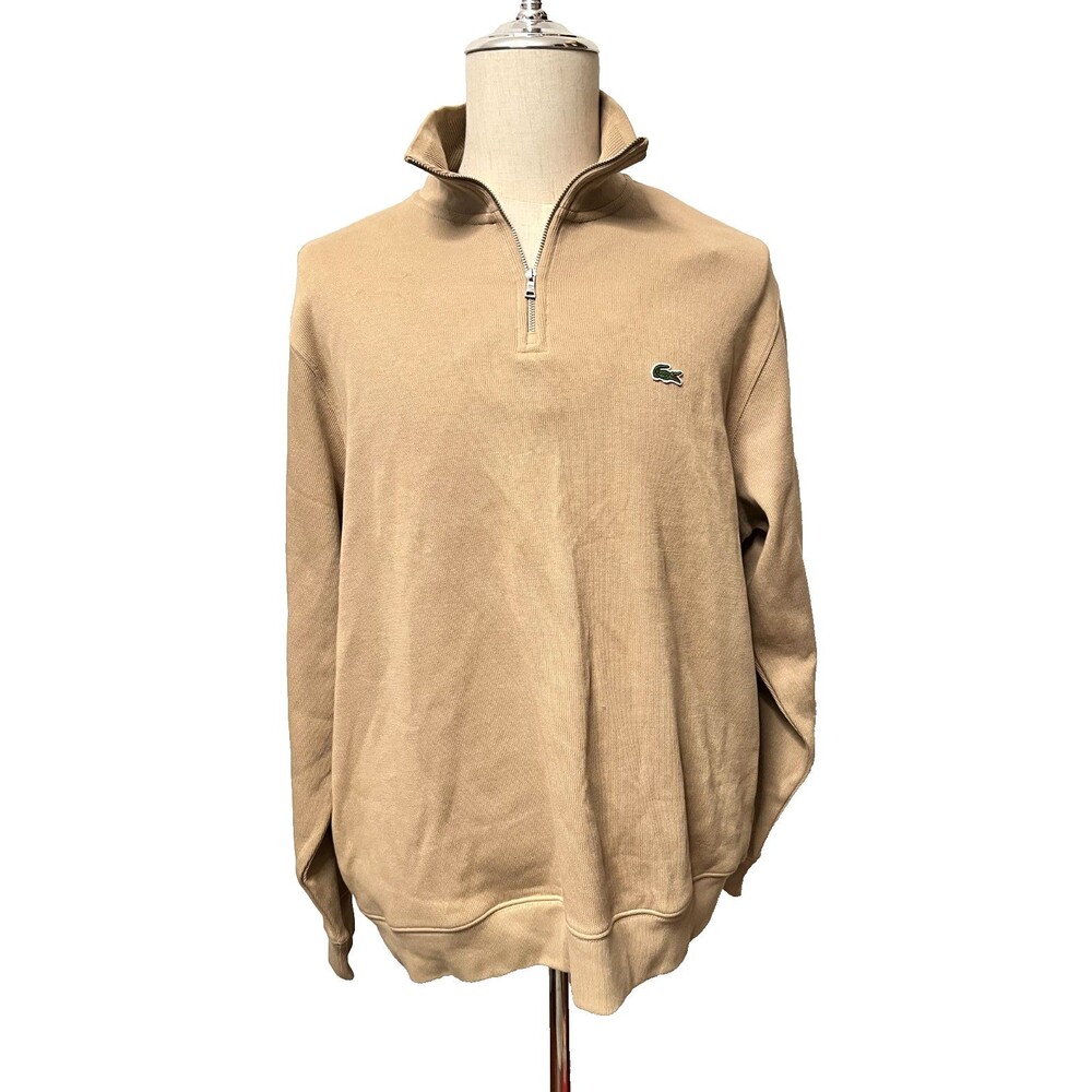 NWT Lacoste Men's XXL Beige 1/4 Zip Pullover Sweater Pockets Logo Stretch Cotton